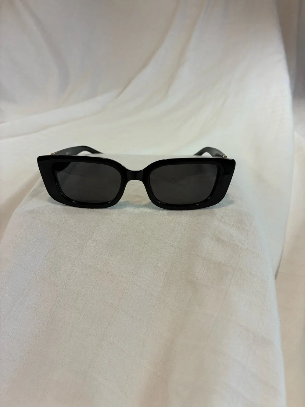 Black Rectangular Women's Sunglasses with Gold Accent